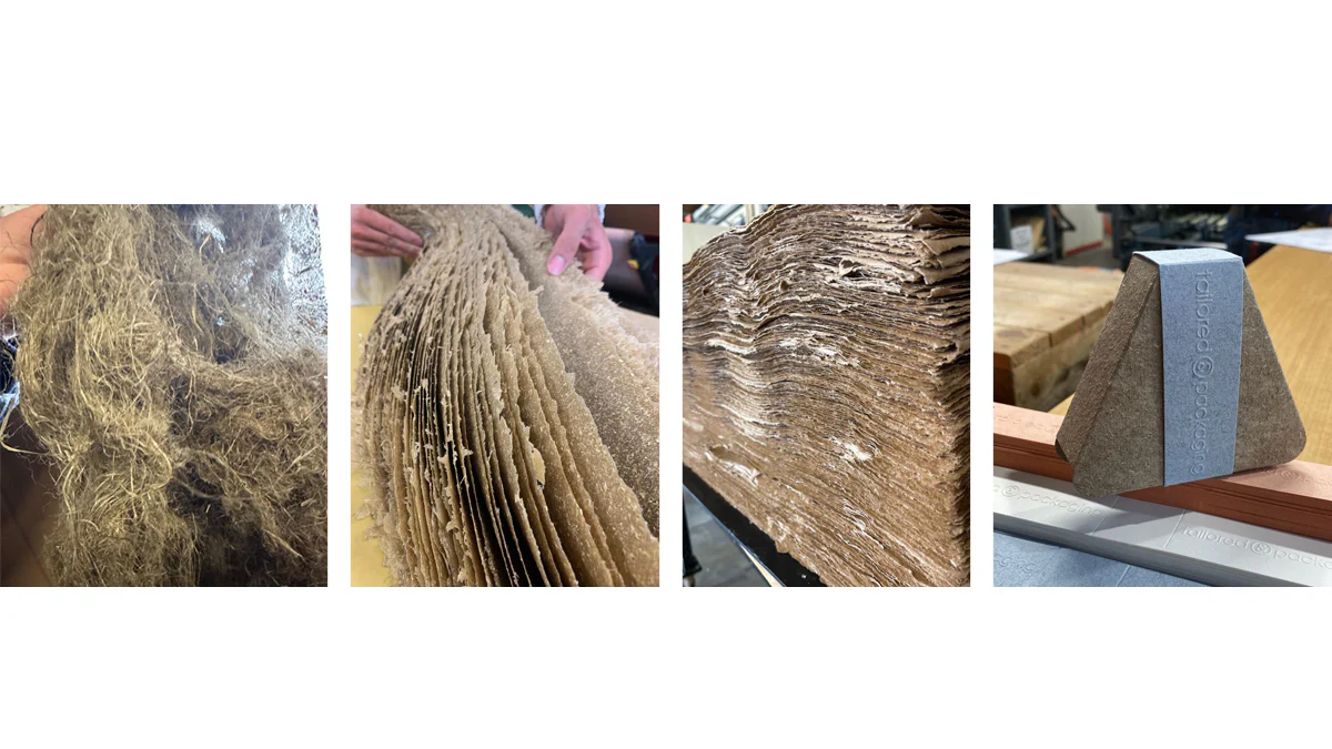Fasi di lavorazione della canapa, dalla preparazione delle fibre alla creazione di cartone ecologico Hempack.